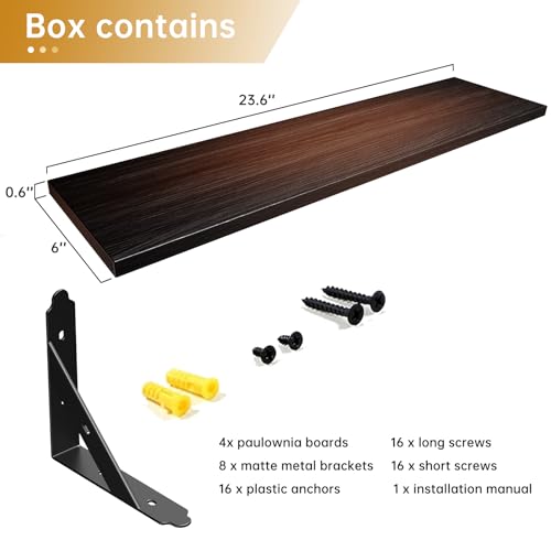 ROMGUAR CRAFT Wood Wall Floating Shelves Set of 4, 23.6" x 6" - Brown - color: Brown, size: 23.6" x 6"