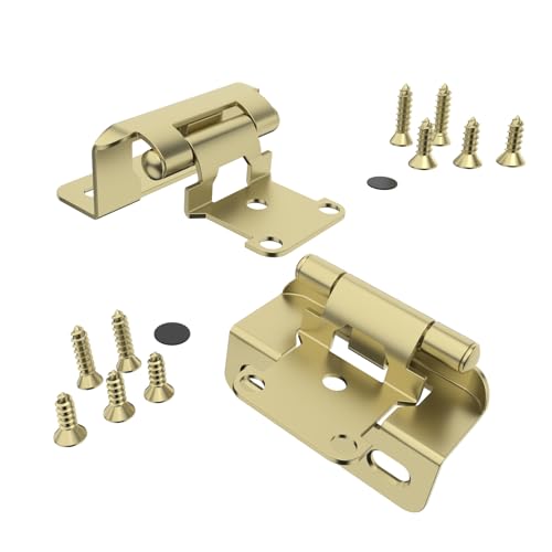 Chibery 10 Pack | 1/2 inch Overlay Semi Partial Wrap Around Cabinet Hinges, Self Closing Face Frame Variable Decorative Replacement, Kitchen Hardware, with Screw & Quiet Bumper (Brass Gold) - color: Gold