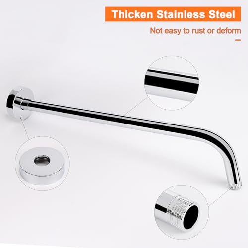 Shower Arm with Flange and Teflon Tape, Wall Mounted Shower Pipe 304 Stainless Steel Extension Arm for Fixed Shower Head & Handheld (15 Inch, Chrome) - color: Chrome, style: 15 Inch