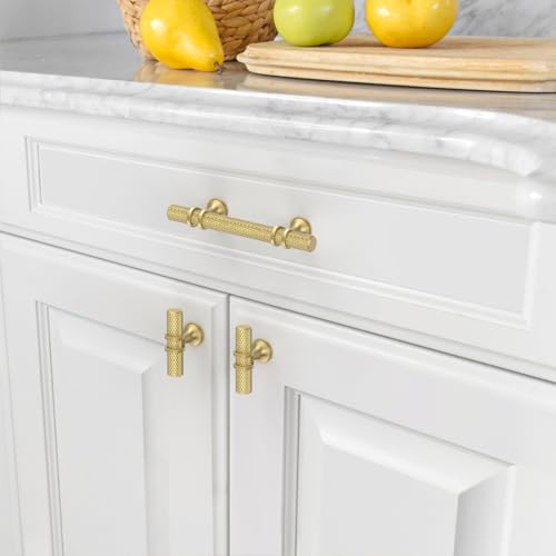 Asidrama 10 Pack 3 Inch(76mm) Knurled Brushed Gold Kitchen Cabinet Handles, Cabinet Pulls Kitchen Cabinet Hardware Cupboard Handles Drawer Pulls - color: Brushed Gold, size: 3" Hole Center, style: 10 Pack