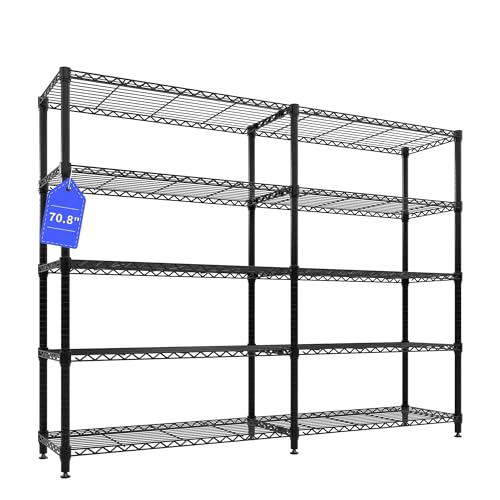 5-Tier Metal Storage Shelves, Heavy Duty Wire Rack Shelving Unit for Garage Kitchen Storage, 15.7"D x 71"W x 70.5"H Adjustable Shelf for Basement & Pantry Room Organization, Easy Assembly - size: 71"W x 70.5"H x 15.7"D, 5-Layer,