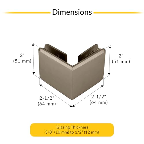 Brixwell Beveled Style 90 Degree Glass To Glass Clamp Brass, Brushed Nickel - color: Brushed Nickel
