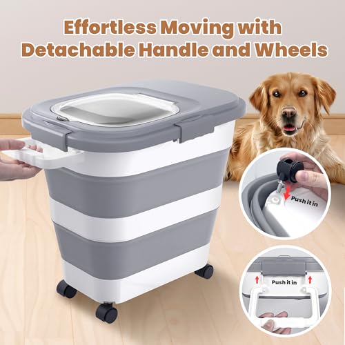23-25Lbs Airtight Dog Food Storage Container,Collapsible Dog Food Container - color: Grey/25 LBS