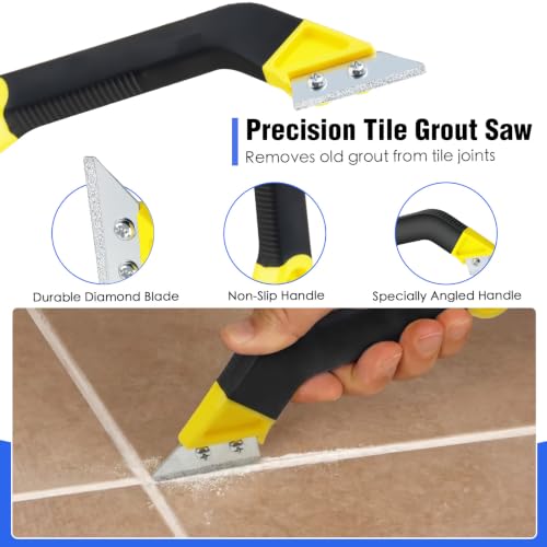 6PCS V-Notch Tile Trowel Set, Grout Float, 2 Sponges & Grout Saw