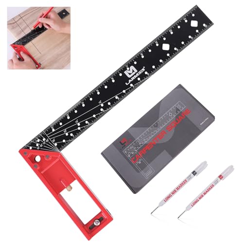 12 Inch Framing Square Carpenter Square, Tri Square Tool, Try Square for Woodworking, T Square Ruler, L Square Ruler, Right Angle Ruler，Framing Tools, Anodized Ruler Body, Red & Black - color: Red&Black