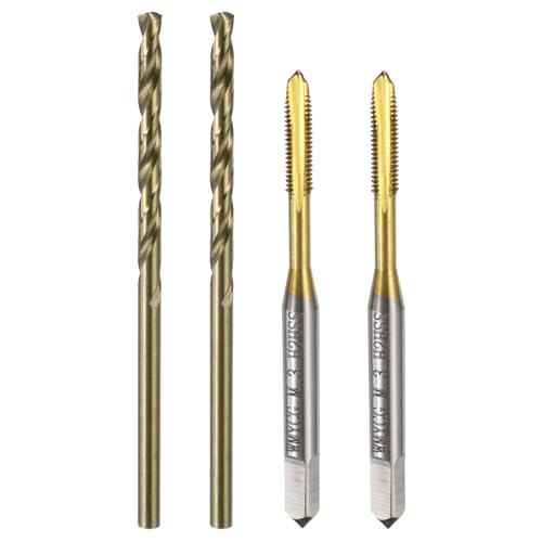 uxcell Metric Tap & Drill Bit Set, 2pcs M3 x 0.5 Spiral Point Thread Taps Titanium Coated and 2pcs 2.5mm Twist Drill Bits Roasted Yellow, Screw Tapping Threading Tools - size: M3 x 0.5 + 2.5mm