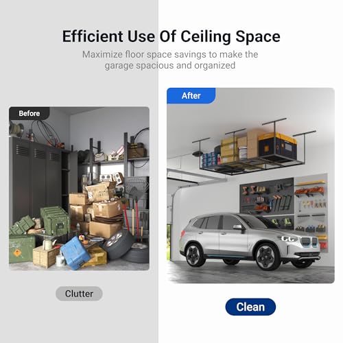FLEXIMOUNTS 4x8 Overhead Garage Ceiling Storage Rack Adjustable, Hammertone - color: Hammertone, size: 4x8 ft