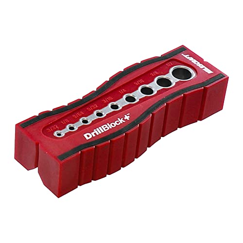Milescraft 1336 Drill Block Plus- Handheld Drilling Guide, Drilling Jig with Drill Guides for 9 of the Most Common Imperial Drill Bit Sizes, Precision Drilling Tool Accessory
