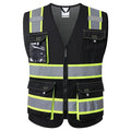 JKSafety Hi Vis Reflective Safety Vests for Men Women High Visibility Vest with Pockets Fabric Construction Safety Apparel Neon Vest for Work (220-Black M) | 5 utility Pockets 4 Reflective Strips High Visibility Mesh Fabric Construction Safety Apparel Neo