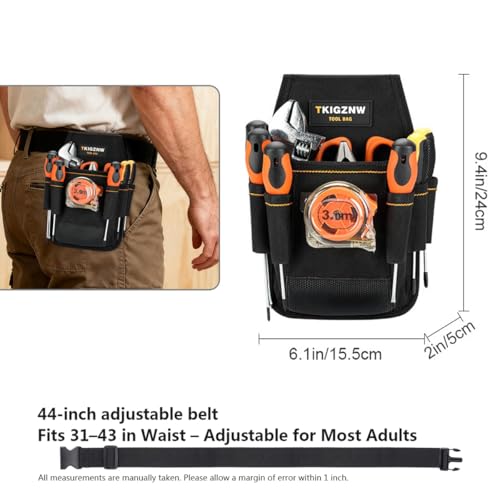 Tool Belt Pouch, Tool Pouch with 7 Pockets, Utility Belt with Hammer Holder, Tear Resistant 900D Oxford Fabric, Adjustable for Men Women Electrician Carpenter, Construction