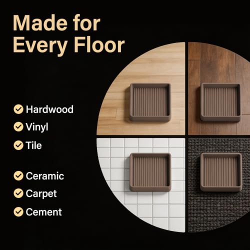 Yelanon Furniture Coasters 8 Pcs 3" Square Brown Caster Cups for Hardwood - size: 8pcs 3" Square Brown