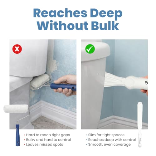 PAINT BEHIND Toilet Tool Nylon Brush, Flat Paint Brush for Behind Toilets, Walls, Radiators & Hard-to-Reach Tight Spaces, 12-Inch Reach Painting Tool with Tray & Pad