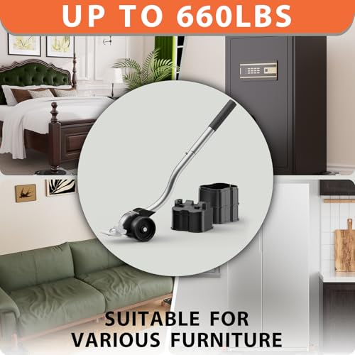 Lengthening Furniture Lifter Tool with Height-Adjustable Base – Ideal for Heavy Furniture Movers Sliders and Wheels Lifts Furniture Easily Without Effort up to 660 lbs (Innovative Lifter - M Sliver)