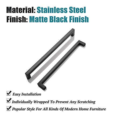 KNOBWELL 6 Pack 10" Cabinet Pulls Black, Stainless Steel Kitchen Cupboard Handles Dresser Drawer Pulls, Hole Spacing 10 Inch, Overall Length 10-1/2 Inch - color: Matte Black, size: Hole Center:10 inch(256mm)