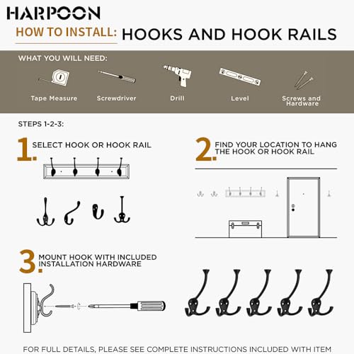 HARPOON 5 Pack Heavy Duty Hook, 3.5 Inch Wall Mounted Rustproof Coat Hook, Utility Hooks for Coat, Scarf, Bag, Towel, Key, Cap, Cup, Hat, Oil Rubbed Bronze - color: Oil Rubbed Bronze