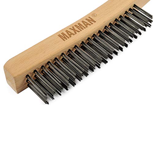 Wire Brush,Heavy Duty Carbon Steel Wire Scratch Brush for Cleaning Rust with 14" Long Curved Beechwood Handle,Large - style: 2Pcs Carbon Steel Wire Brushes