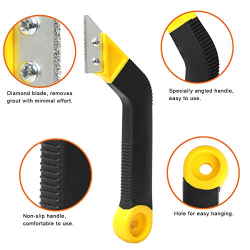 Coitak Tile Grout Saw Grout Removal Tool with 3 Pieces Extra Blades, Yellow | 3 Pieces Extra Blades Replacement, Grout Removal Tool, Tile Cleaning, Ergonomic Handle