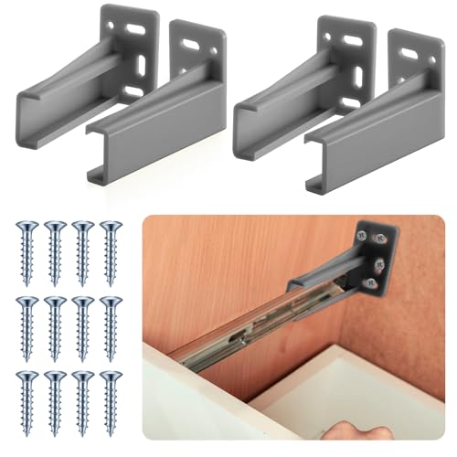 Chunful 2 Pair Rear Drawer Track Socket Back Plates Mounting Brackets,Gray | With Screws for Install, Replacement Socket for Drawer Slide Repair, Left Right Pair for Cabinet Furniture Rear Mounting - color: Gray