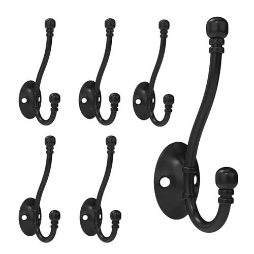 CBWLWJ 6 Pack Heavy Duty Wall Hooks for Hanging, Metal Coat Hooks Wall Mount, Easy to Install, Ideal for Living Room, Bathroom, Kitchen, Bedroom (Black) - color: Black