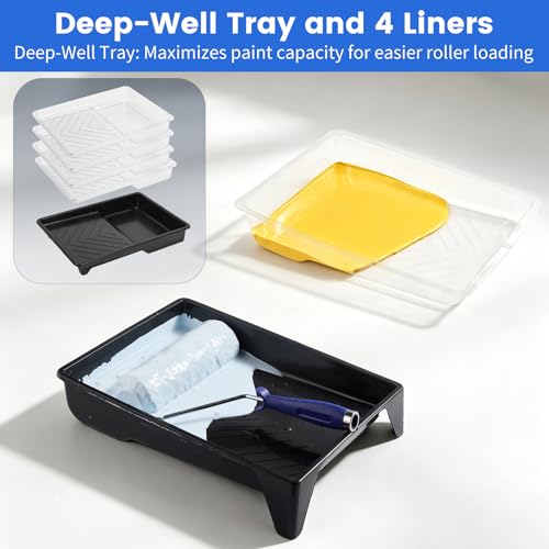 Paint Roller Kit with Long Paint Roller Extension Pole, 37 PCS Wall Painting Supplies with Paint Brushes for Walls, Superabsorbent 9-Inch & 4-Inch Paint Roller Covers, Wall Repair Paste - size: 4ins&9ins
