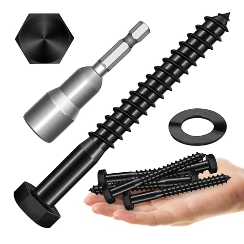 (6Sets) 1/2" x 4" Hex Head Lag Bolts, Heavy Duty Lag Screws with Washers, 304 Stainless Steel Bolts 18-8, Lag Screws Wood Screws, Fully Thread Black Oxide, 1/2 Bolt by Mywish - size: 1/2 x 4" (6 set)