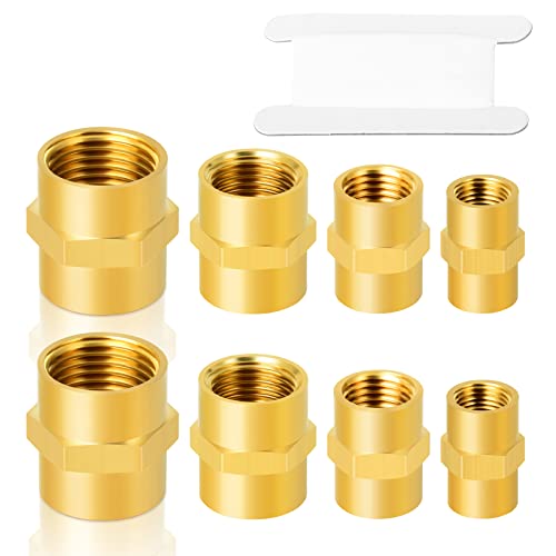 GASHER 8PCS Brass Pipe Fitting Hex Coupling Kit 1/8 inch 1/4 inch 3/8 inch 1/2 inch - style: Hex Coupling Kit（8Pcs）