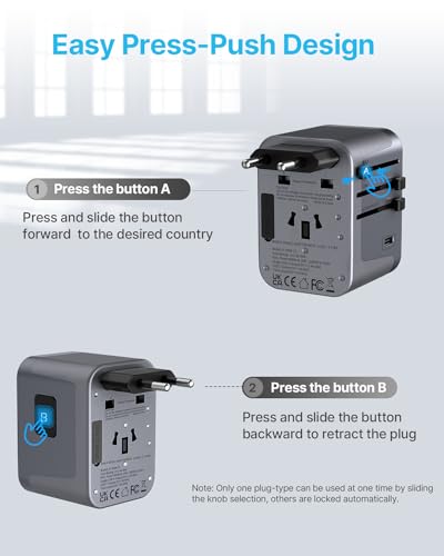 VINTAR Universal Travel Adapter 30W, 6-in-1 with 3 USB-C & 2 USB-A, Silver - color: 30W Silver