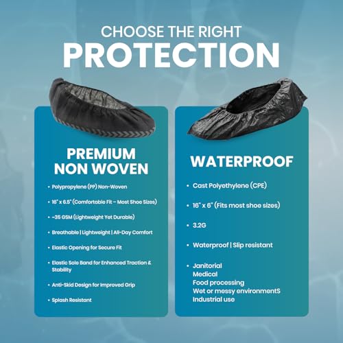 Premium Disposable Boot & Shoe Covers Booties, Durable, Non-Slip, Non-Toxic, Recyclable Protectors, Fits Most Shoes - Black - Pack of 100 (50 Pairs) - style: Black Bag of 100