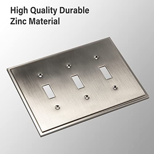 Henne Bery Soft Modern Decorative Wall Plate Switch Plate Outlet Cover (Triple Toggle, Satin Nickel) - style: Triple Toggle