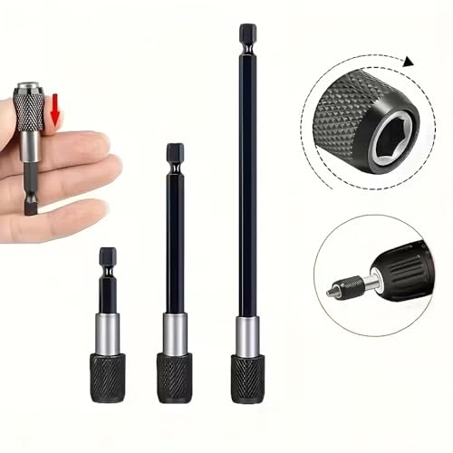 3-Piece Magnetic Bit Holder Extension Set, Quick Release Universal Impact Drill Adapter for Home DIY Projects - color: Black