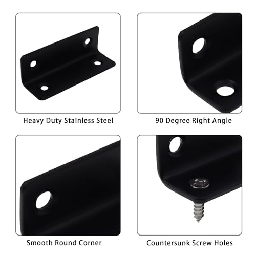 Long L Bracket,ULIFESTAR Black Corner Brace Brackets,Stainless Steel Corner Brackets,Heavy Duty Shelf Bracket,Metal Right Angle Bracket for Wood,65*20mm/2.56*0.79'' 8 PCS - size: 65*20mm/2.56*0.79''
