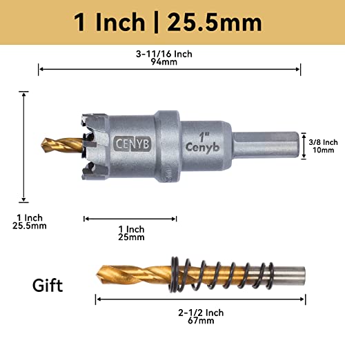 1" (25.5mm) Tungsten Carbide Tipped Hole Saw with 2Pcs Titanium-Plated Pilot Drill Bits for Hard Metal,Stainless Steel,Iron,Aluminum Alloy,Wood and Plastic - size: 25.5mm | 1"