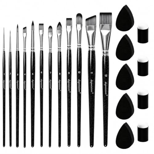 Depvision Face Paint Brushes Set 12 Pcs Face Painting Brushes and Sponges Set Professional Paint Brushes for Body Art Painting Acrylic Oil Watercolor Artist Paintbrush for Halloween Cosplay with Case