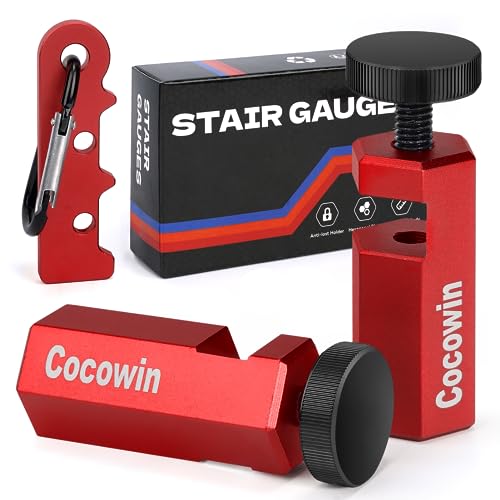 Red Cocowin Tall Stair Gauges for Framing Square with Holder and Carabiner Stair guages Knobs Tool for Circular Saw Metal Stair Stringer Layout Tool for Carpentry Squares Stair and Rafter Gauge Clamps - style: 1 Pack Red