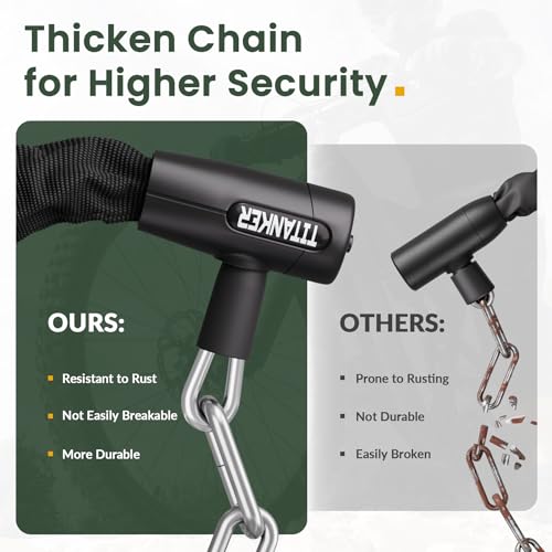 Titanker Bike Chain Lock with Keys, 3.3 Feet Security Heavy Duty Anti-Theft Bicycle Chain Locks for Bike, Motorcycle, Bicycle, Door, Gate, Fence, Grill (6mm, 8mm, 10mm Thick Chain) - color: Black-8mm Chain