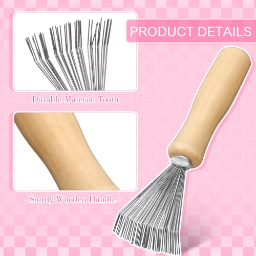 Boao 2 Pack Hair Brush Cleaner,Pink, Wood Color,Polished Wooden Handle Rake - color: Pink, Wood Color, style: Polished Wooden Handle Rake