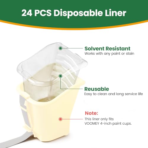 VOOMEY 24PCS Paint Pail Liners, Plastic Disposable Bucket Liner Set for Paint Cups,Holds Up to A Quart of Paint or Stain(Only Applicable to VOOMEY 4 inch Handheld Paint Cup) - size: 24 Pcs Paint Pail Liners