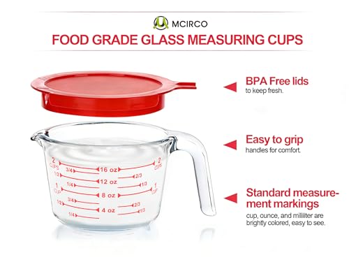 M MCIRCO 6 Pcs Glass Measuring Cups with Lids Set, 1 Cup, 2 Cup, 4 Cup - size: 1-Cup