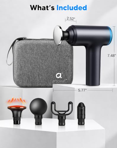 arboleaf Heated Massage Gun Deep Tissue, 3 Heat Levels, Silicone Round Head | massager gun with 5 preset speeds, adaptive pressure mode, 10mm amplitude, 4 heads, USB-C charging, low battery indicator - color: Matte Black