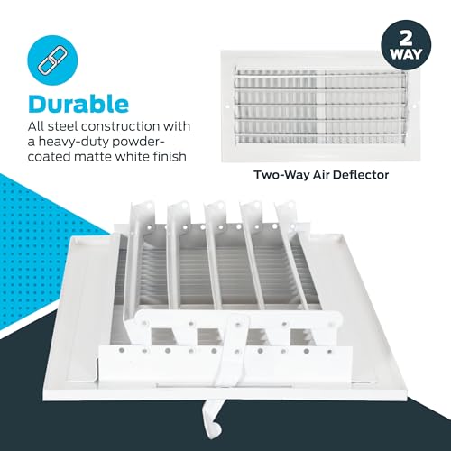 EZ-FLO 12 x 6 Inch (Duct Opening) Air Vent Cover for Wall or Ceiling, Two-Way Ventilation Register, Solid Steel HVAC Register Cover, White, 61612 - size: 12 in. x 6 in.