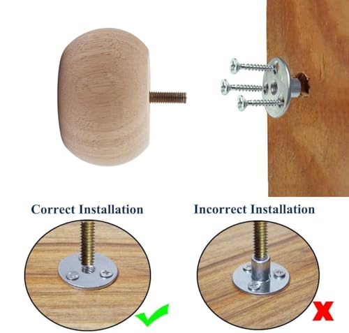 2 Inch Solid Oak Wood Bun Feet, Set of 4 - Unfinished Round Furniture Legs for Sofa, Couch, Chair, Ottoman & Cabinet | Includes Screws, Mounting Plates & Rubber Pads - size: 2 inch Hanger Bolt