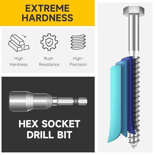Mywish 3/8 Hex Head Lag Screws Assortment Kit, 46Pcs Heavy Duty Lag Bolts with Washers, 304 Stainless Steel Bolts 18-8 5-Size Wood Screws for Outdoor, Bright Finish 3/8 Bolt - size: 3/8 Assorted Kit