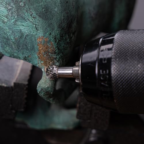 HAUTMEC Tungsten Carbide Rotary Burr Bit YG6, 1/4" Shank Double Cut Die Grinder Bit, Low Vibration Precision Rotary File for Metal Grinding, Engraving & Deburring (6MM Ball Head), HT0449 - color: Ball Head, size: 6mm
