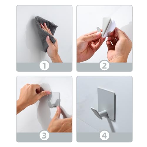 DELITON Adhesive Colorful Hanging Hooks - 4 Packs Gray Cute Kids Hooks& Bathroom Towel Hooks Stick on for Hanging - color: Light Gray