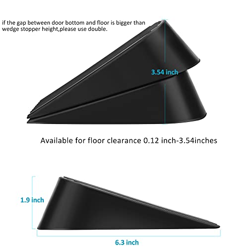 Big Door Stopper 2 Packs, Heavy Duty Wedge Rubber Door Stop Works on All Floor Surfaces, Non-Scratching Doorstops Special for Home Office School Heavy Door (Black, H1.9 x L6.3 x W2.7 Inches)