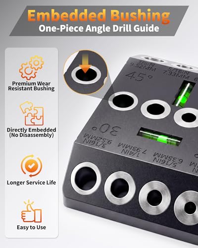 VASTHOME Cable Railing Drill Guide Jig - 30/45/90 Degree Multi-Angle Portable Drilling Template for 4 Standard Sizes: 3/16", 1/4", 5/16", 3/8",Straight Hole Drilling w/Bubble Level for Stair & Deck - color: Nylon Black