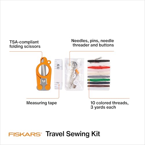 Fiskars 27-Piece Travel Sewing Kit, 39" Measuring Tape, Orange - size: (Pack of 1)