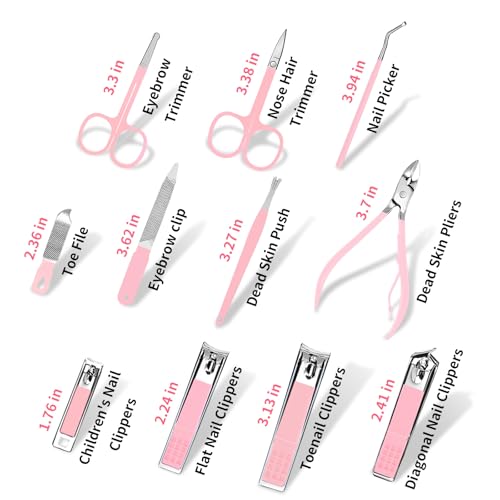 MINKINH 26-Piece Manicure Set for Women, Pink At-Home Nail Care Kit | Carbon Steel Nail Clippers, 410 Stainless Steel Tools, PU Organizer Case for Pedicure, Cuticle, Facial and Daily Self-Care - color: Pink