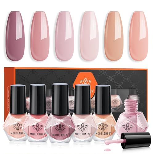 modelones 6 Colors Nude Pastel Nail Polish Set Quick Dry - color: A0 Nude Colors