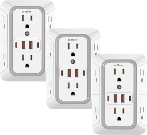 3 Pack Surge Protector Outlet Extender, 6 Outlet Splitter with 4 USB Ports (2 USB C), Multi Plug Wall Outlet 1050J Power Strip, USB Wall Charger for Home Office Kitchen Travel-ETL - color: White 3PCS